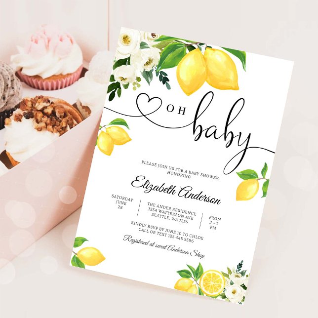 Faire-part de Baby Shower Floral Citron (Créateur téléchargé)