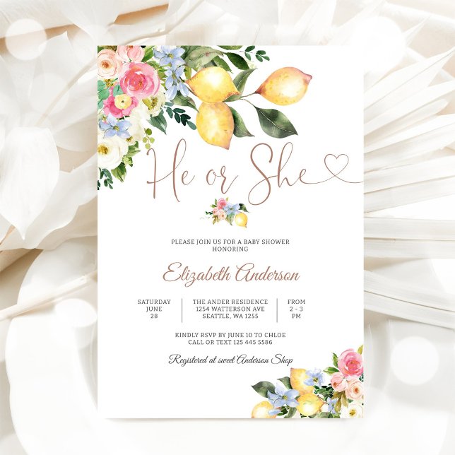 Faire-part de Baby Shower Floral Citron (Créateur téléchargé)