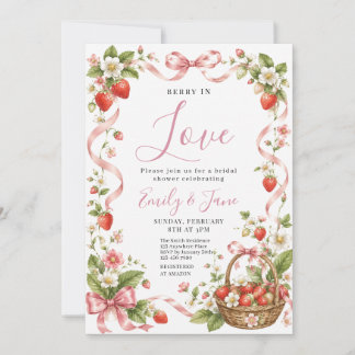 Faire-part de Baby Shower Floral de Fraise, Fraise