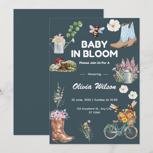 Faire-part de Baby Shower Floral Garden (Devant / Derrière)