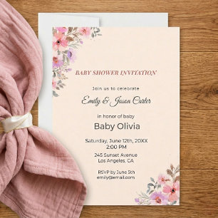 Faire-part de Baby Shower Floral Girl - Fleurs Ros