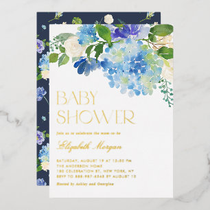 Faire-part de Baby Shower Floral Hortensia Bleu Aq