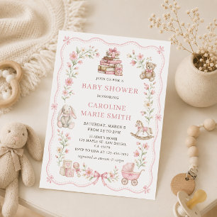 Faire-part de baby shower floral jouets pour nourr