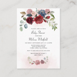 Faire-part de baby shower floral moderne burgundy