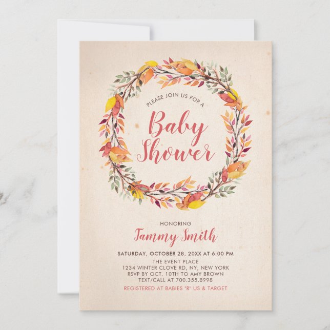 Faire-part de Baby Shower Floral Rustique d'Automn (Devant)