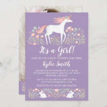 Faire-part de Baby shower floral Unicorn