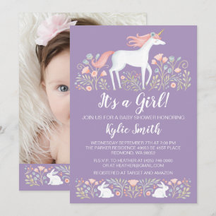Faire-part de Baby shower floral Unicorn