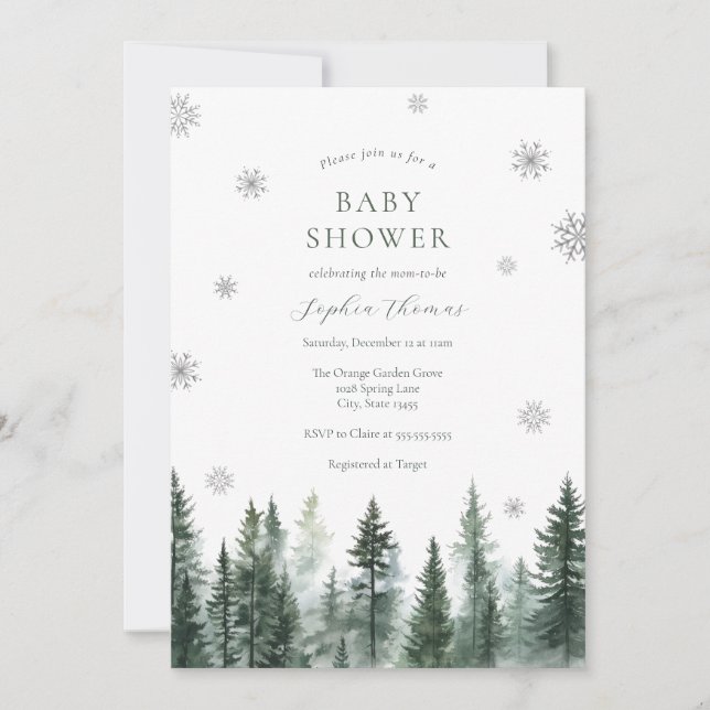 Faire-part de Baby Shower Forêt d'Hiver (Devant)