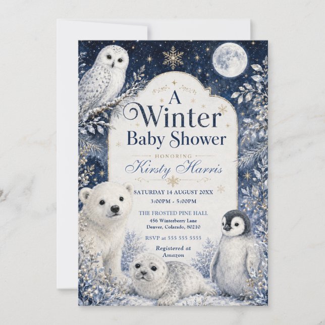 Faire-part de Baby Shower Forêt d'Hiver (Devant)