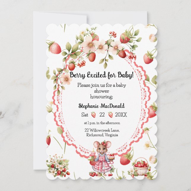 Faire-part de Baby Shower Fraise (Devant)
