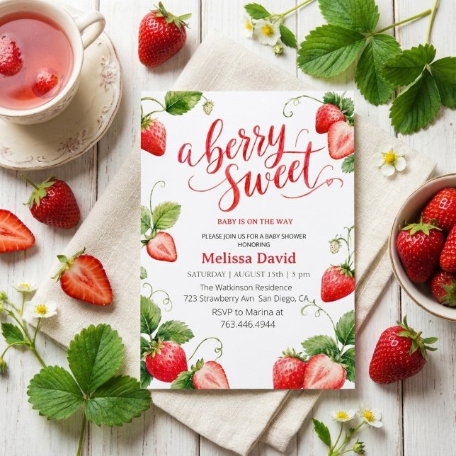 Faire-part de Baby shower fraise d'été (Créateur téléchargé)