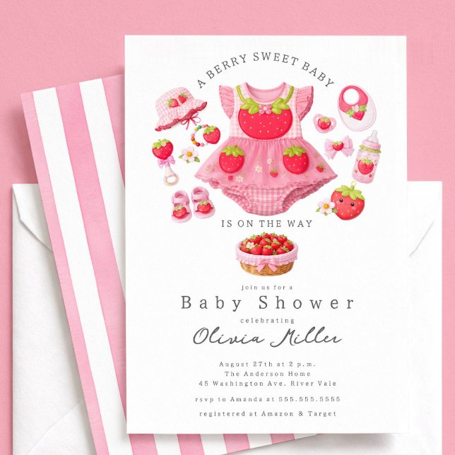 Faire-part de Baby Shower Fraise Fille Rose (Créateur téléchargé)