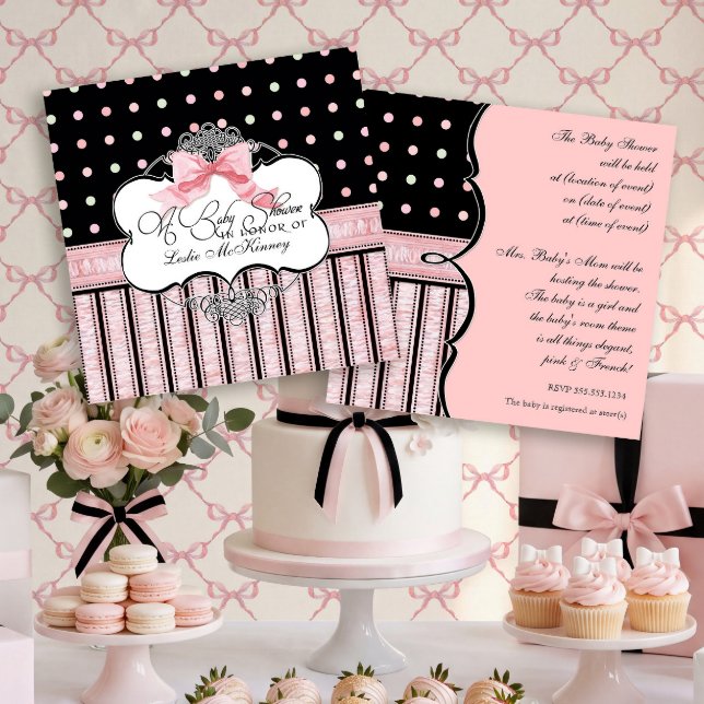 Faire-part de Baby Shower - French Bow Dot Swirl v (Créateur téléchargé)