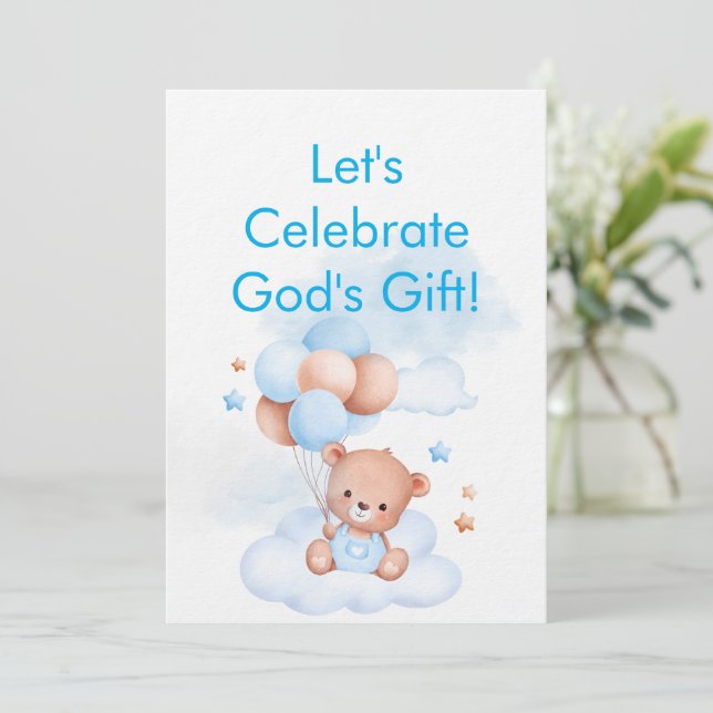 Faire-part de Baby Shower Garçon avec verset de la (Debout devant)