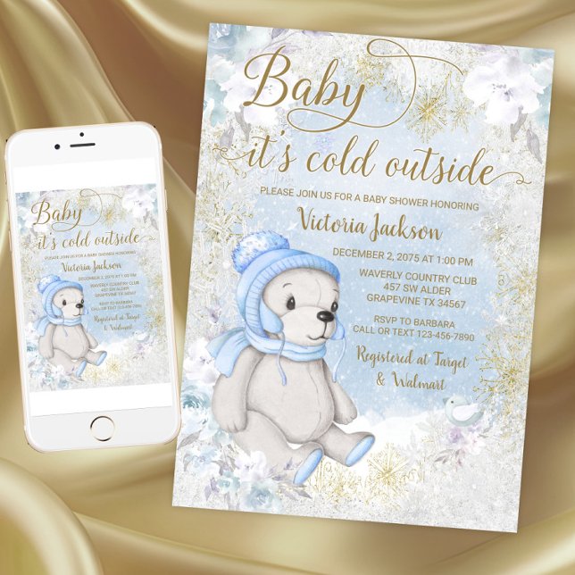 Faire-part de Baby Shower Garçon Bébé Il Fait Froi (Boy baby its cold outside baby shower invitation. Download and printed invitations available.)