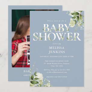 Faire-part de Baby Shower Garçon Bleu Poussiéreux 