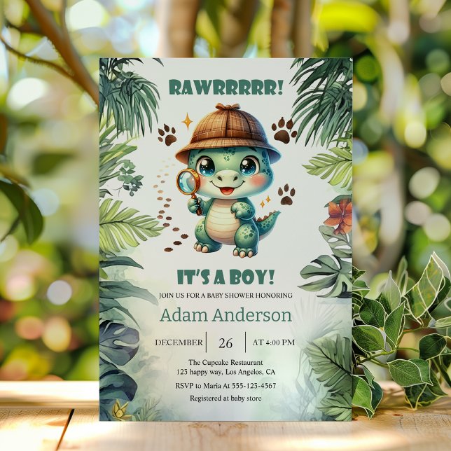 Faire-part de Baby Shower Garçon Dinosaure Mignon  (Créateur téléchargé)