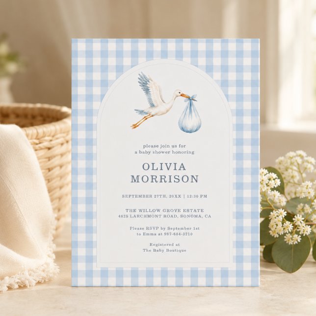 Faire-part de Baby Shower Garçon Gingham Bleu (Créateur téléchargé)