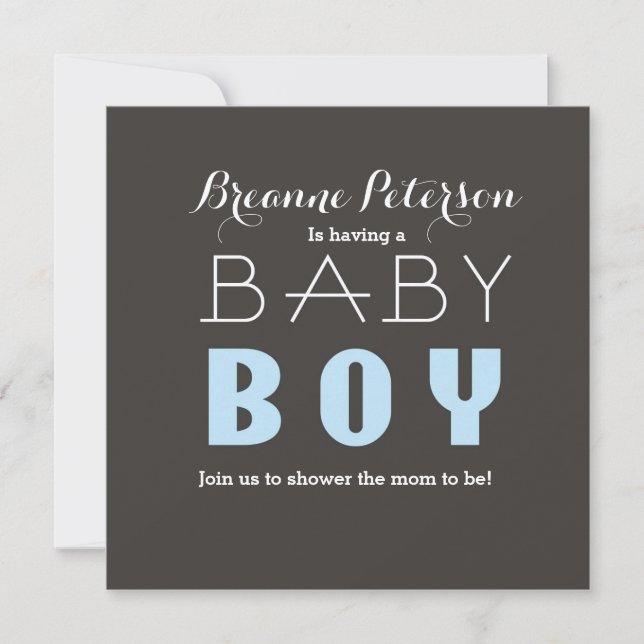 Faire-part de Baby Shower Garçon Moderne Gris et B (Devant)