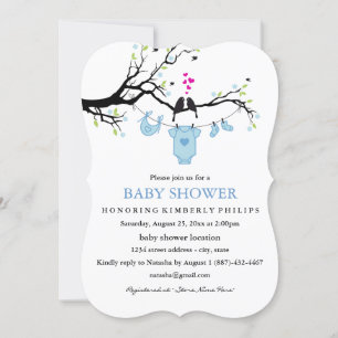 Faire-part de Baby Shower Garçon Oiseaux d'Amour M