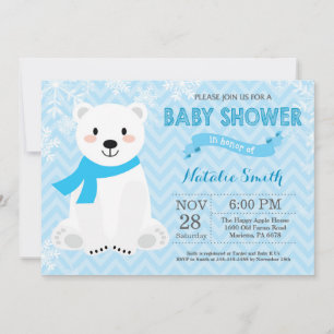 Faire-part de Baby Shower Garçon Ours Polaire Bleu