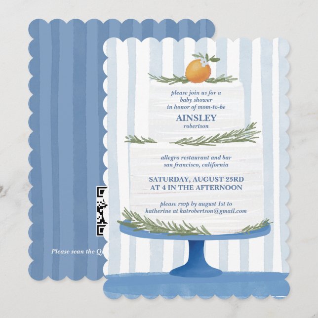 Faire-part de Baby Shower Gâteau Italien à Rayures (Devant / Derrière)