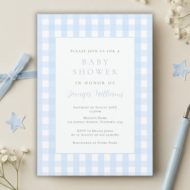 Faire-part de Baby Shower Gingham Bleu pour Garçon (Créateur téléchargé)