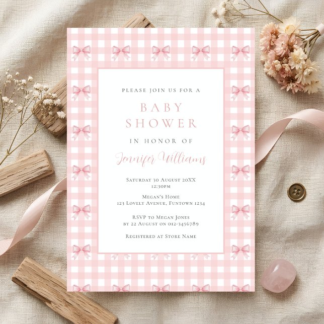 Faire-part de Baby Shower Gingham Coquette Rose Fi (Créateur téléchargé)