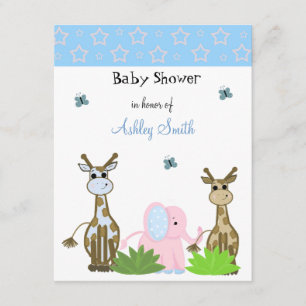 Faire-part de Baby Shower Girafe et Éléphant
