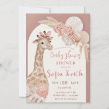Faire-part de Baby Shower Girafe Rose Bohème Safar