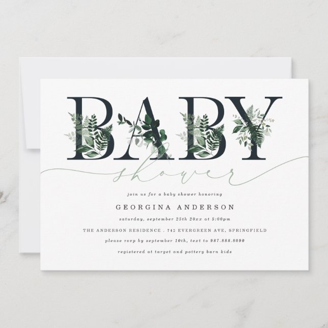 Faire-part de Baby Shower Greenery (Devant)