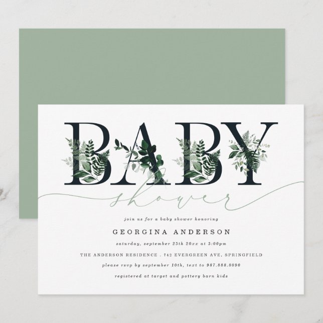 Faire-part de Baby Shower Greenery (Devant / Derrière)