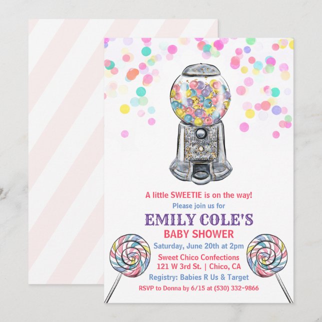 Faire-part de Baby Shower Gumball Candy Sweet (Devant / Derrière)
