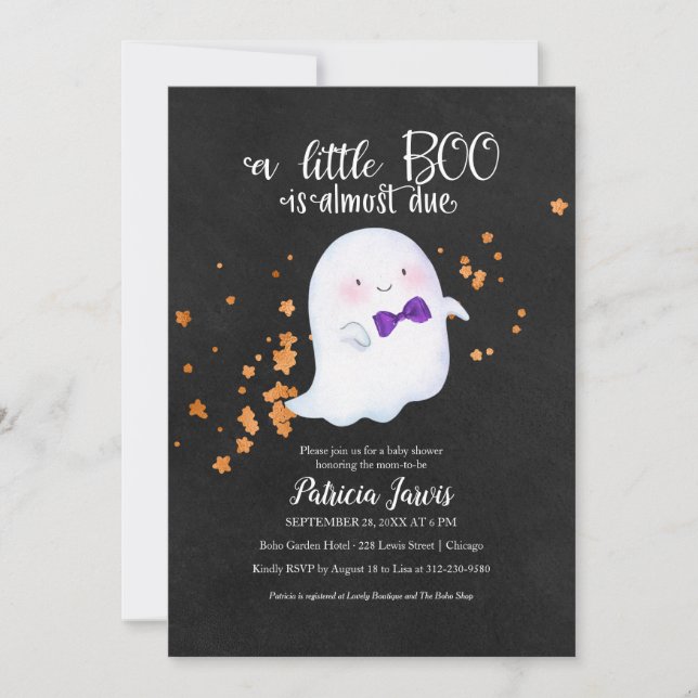 Faire-part de Baby Shower Halloween pour un bébé f (Devant)
