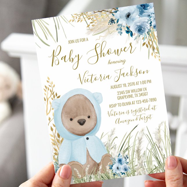 Faire-part de Baby Shower Herbe des Pampas Garçon (Créateur téléchargé)