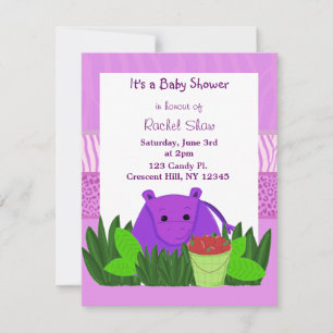 Faire-part de Baby Shower Hippopotame Violet