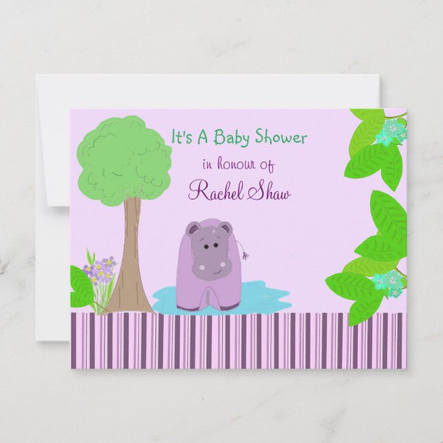 Faire-part de Baby Shower Hippopotame Violet (Devant)