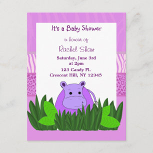 Faire-part de Baby Shower Hippopotame Violet