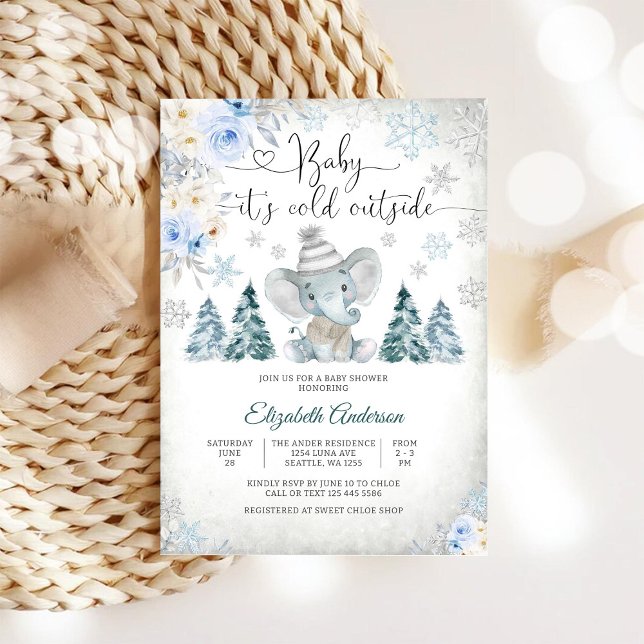 Faire-part de Baby Shower Hiver Invitation Éléphan (Créateur téléchargé)