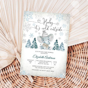 Faire-part de Baby Shower Hiver Invitation Éléphan