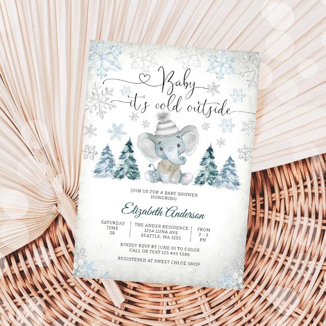Faire-part de Baby Shower Hiver Invitation Éléphan (Créateur téléchargé)