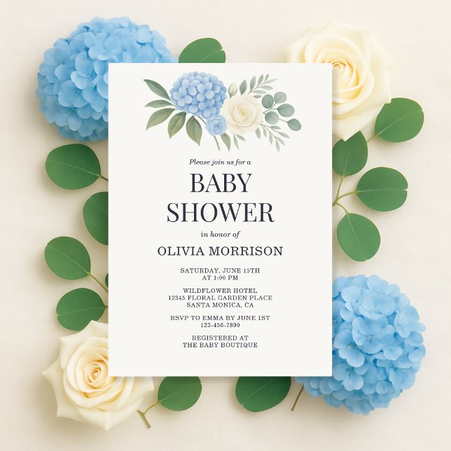 Faire-part de Baby Shower Hydrangea Botanique Euca (Créateur téléchargé)