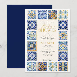 Faire-part de Baby Shower Italien Carreaux Bleus J