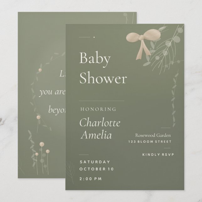 Faire-part de Baby Shower Japandi (Devant / Derrière)