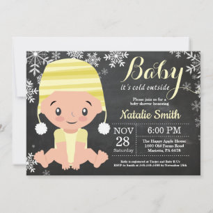 Faire-part de Baby Shower Jaune Hiver Tableau Noir