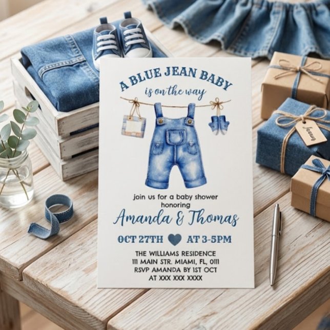 Faire-part de Baby Shower Jean Bleu Garçon (Créateur téléchargé)