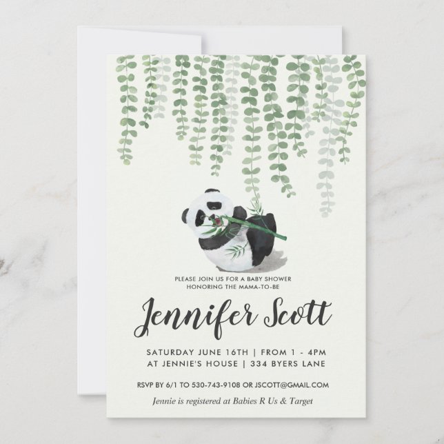 Faire-part de Baby Shower Jungle Panda (Devant)