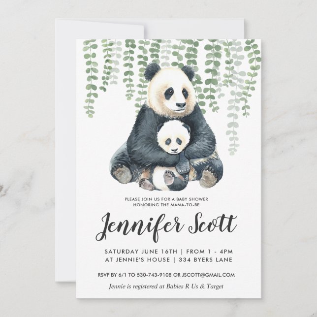 Faire-part de Baby Shower Jungle Panda (Devant)