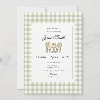 Faire-part de Baby Shower Kitten Gingham Vert Saug