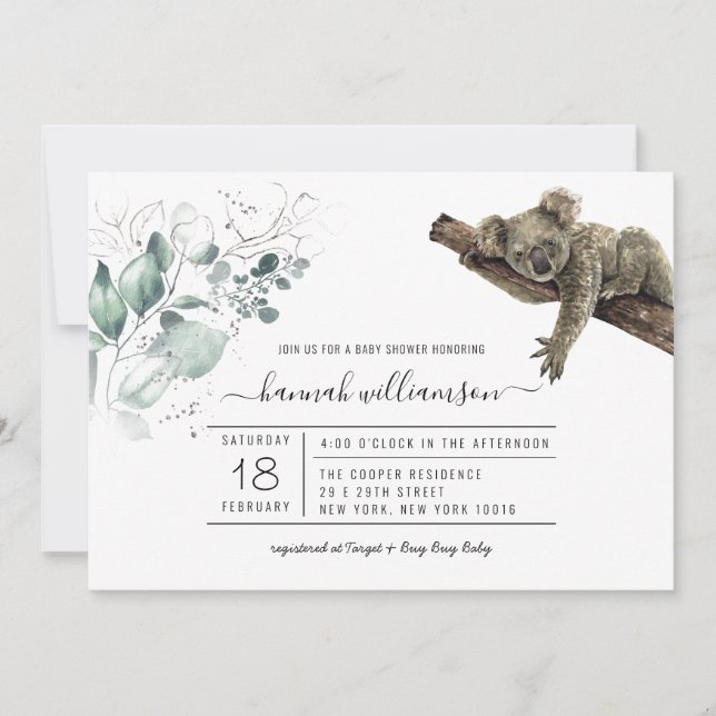 Faire-part de Baby Shower Koala Jungle (Devant)